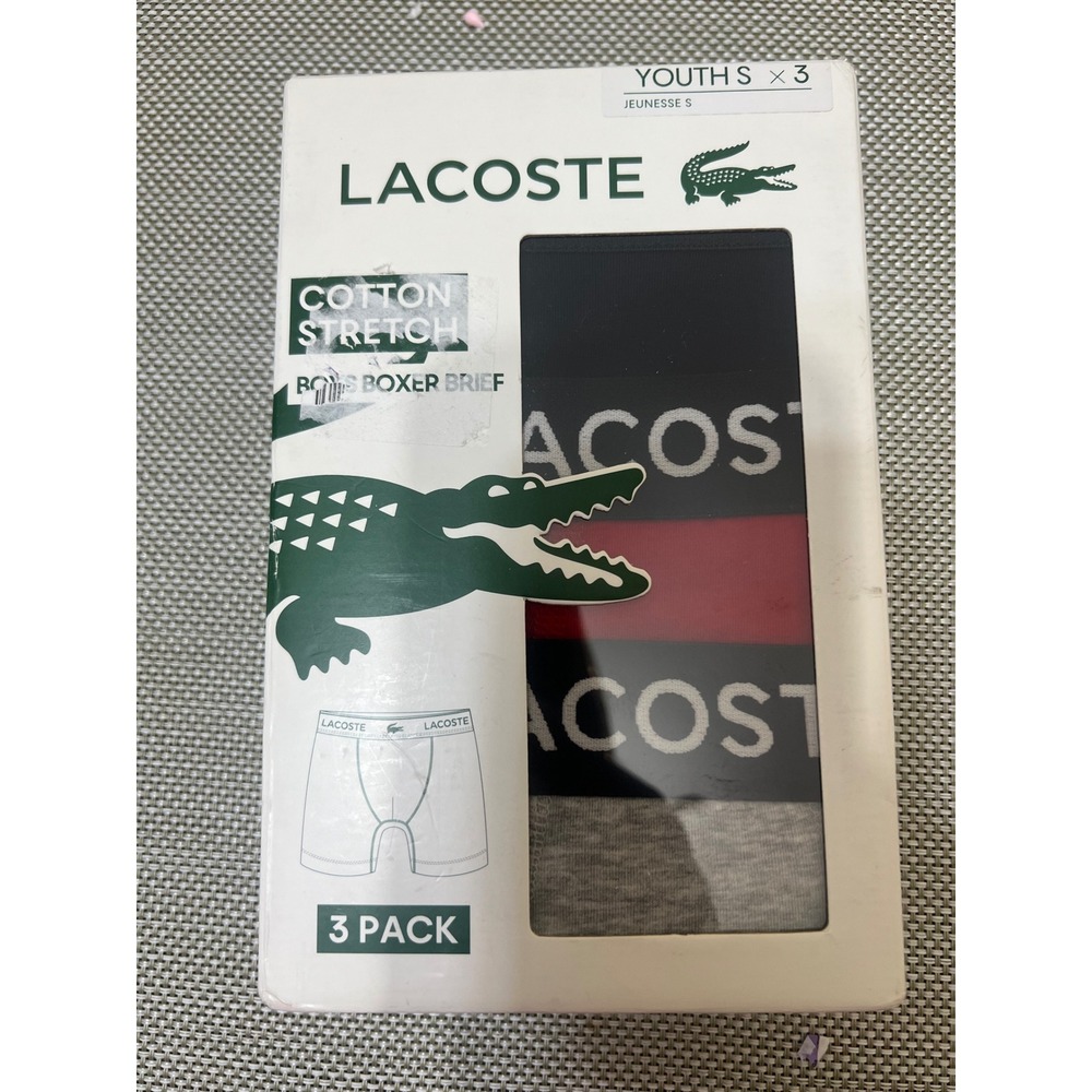 Lacoste Boxer Brief Boys Youth S Multicolor New Cotton Stretch 3 Pack